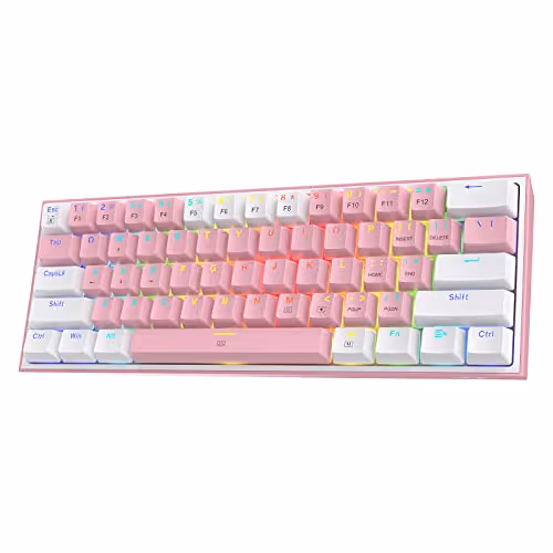 REDRAGON K617 Fizz 60% Wired RGB Gaming Keyboard (Outemu Red Linear Mechanical, White Pink)