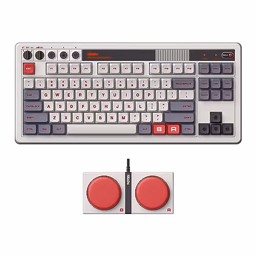 8bitdo Retro N Bluetooth/Wireless/Wired Gaming Keyboard (Kailh Box White V 2, Gray Red White)