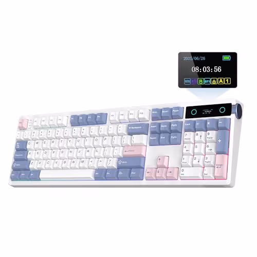 EPOMAKER TH108 PRO Full Size Mechanical Keyboard (Creamy Jade, White Blue Pink)