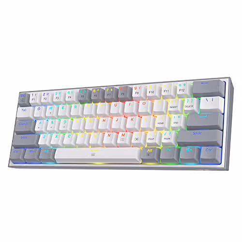 REDRAGON K617 Fizz 60% Wired RGB Gaming Keyboard (Outemu Red Linear Mechanical, Grey White)