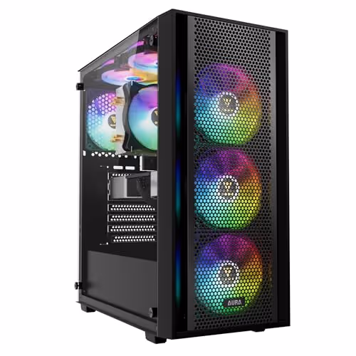 GAMDIAS AURA GC2 ELITE ATX Mid Tower Tempered Glass Side Panel (Black, with Helios E 1 600 W Power Supply)